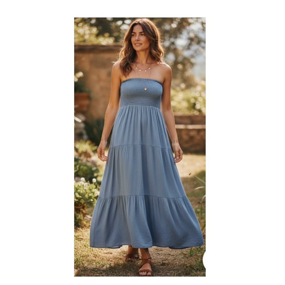 HAEOF Women's Boho 2-in-1 Blue Tiered Skirt Dress size Small